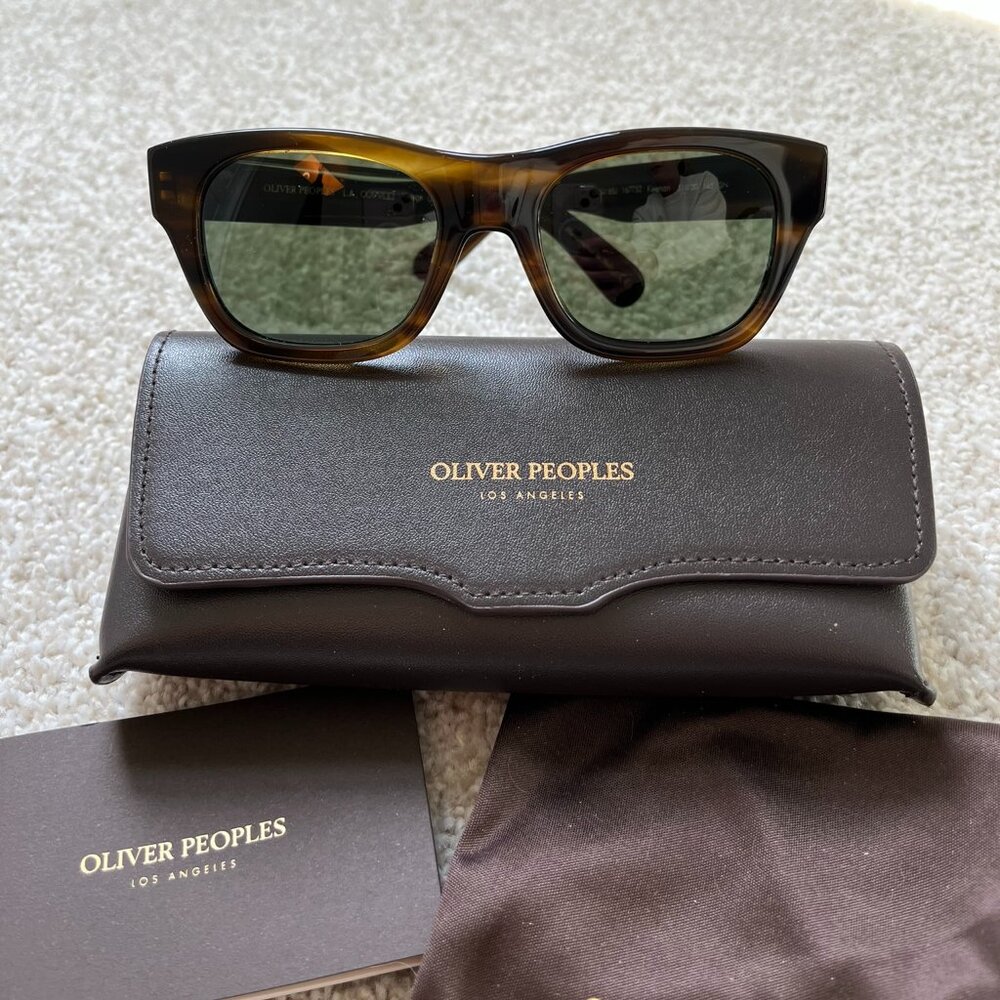 Oliver Peoples Men's Tortoiseshell Frame Sunglasses with Green Lenses